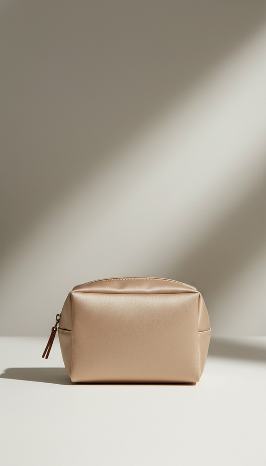 Satin sand compact toiletry case