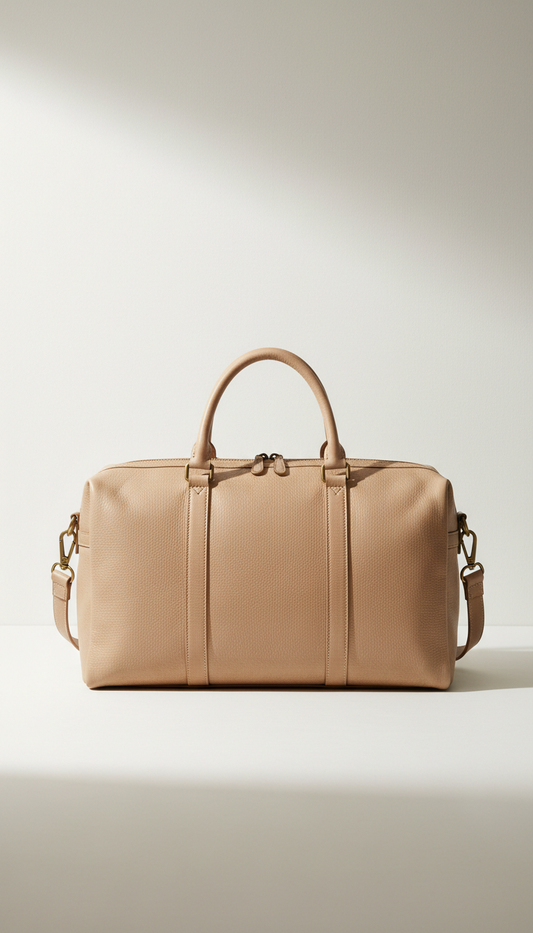 Champagne beige leather weekender bag
