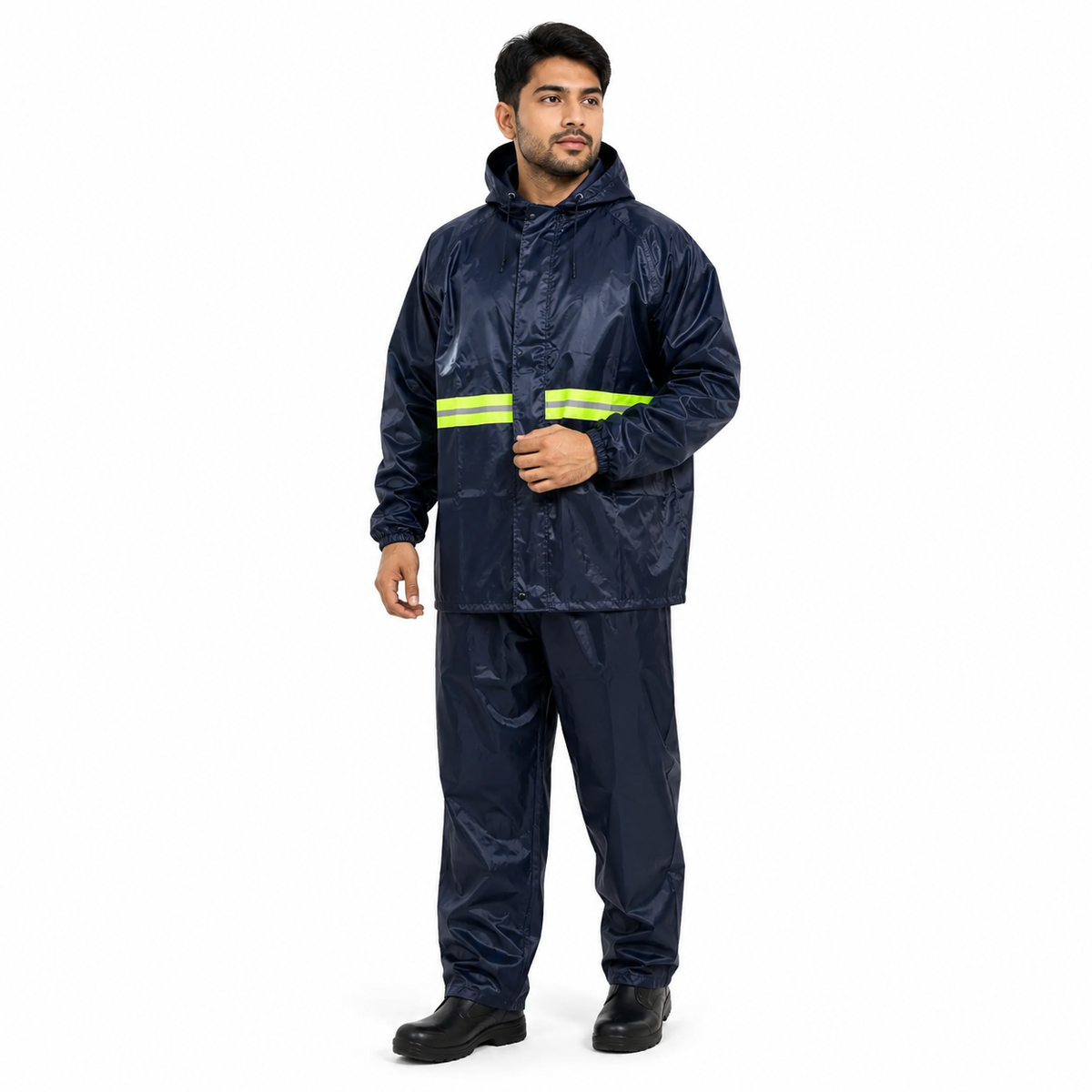 PVC Waterproof Rainwear Set | Rain Jacket + Pant + Attached Hood Cap | Reflective Rain Suit