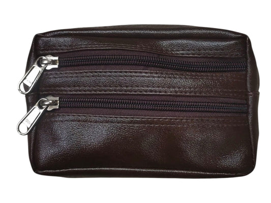 Premium Leather Multi-Zipper Pouch